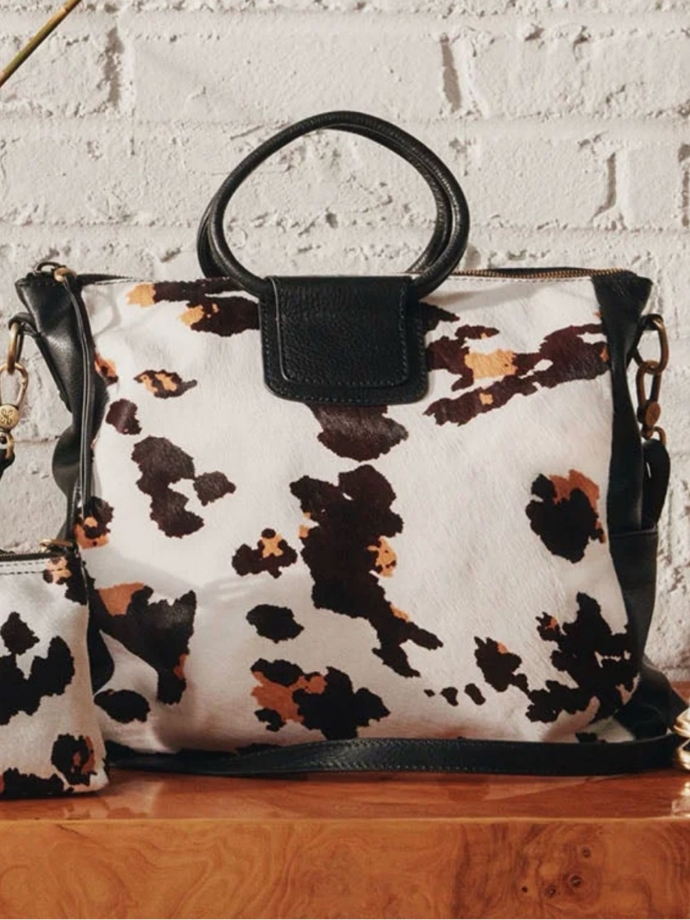 HOBO Sheila Large Satchel In Hair-On Leather; Cow Print Black And Brown